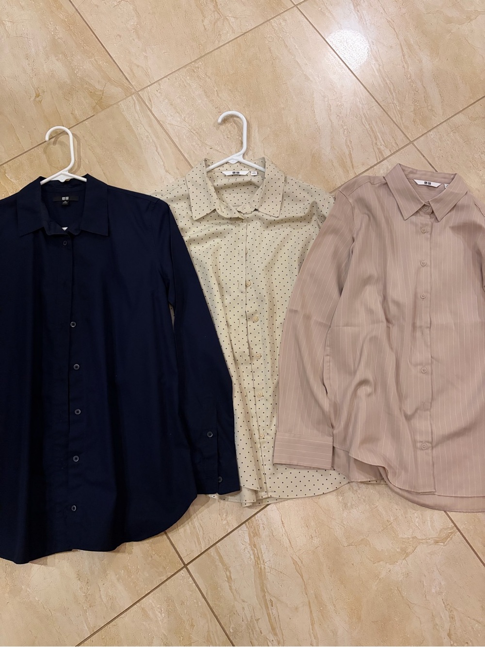 Uniqlo Women's Navy, Cream Polka Dot & Dusty Pink Button-Down Shirts (3-Pack)